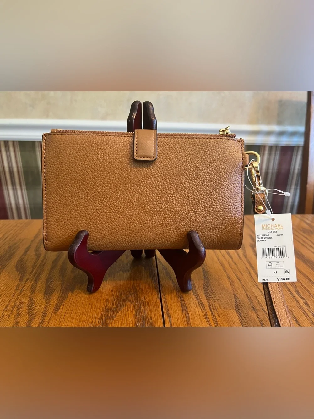 NWT Michael Kors Leather Double Zip Leather Wallet /Wristlet Color Acorn - Picture 5 of 9